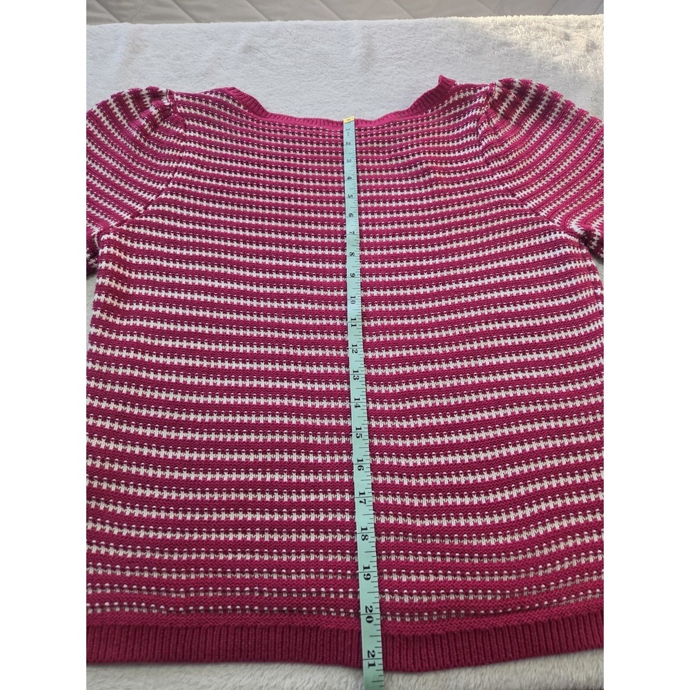 Ann Taylor Factory Pink Stripe Short Sleeve Sweater Womens Large Cotton Knit Top - Picture 6 of 7